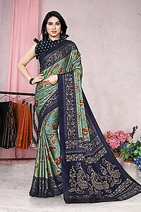 Green Chiffon Floral Print Saree