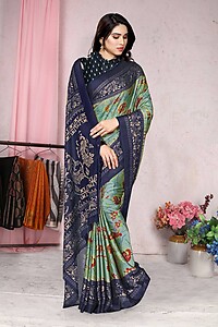 Green Chiffon Floral Print Saree